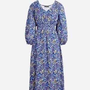 J. Crew Blue and Yellow Floral Midi Dress